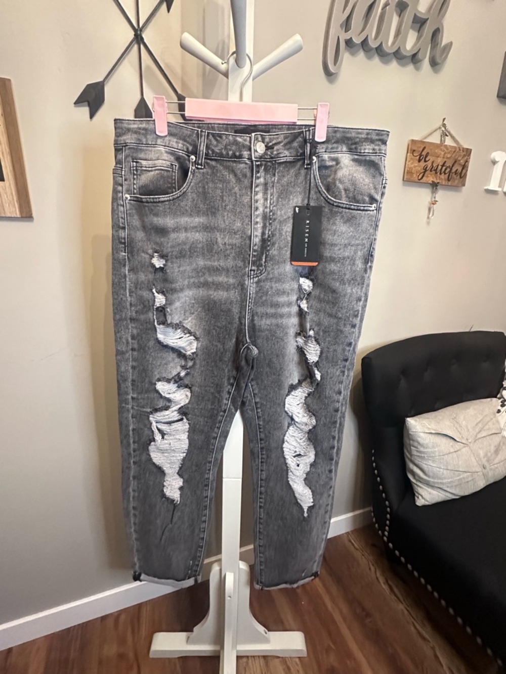 Risen Women’s  Relaxed Distressed Gray Jeans